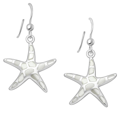 Sterling Silver & Mother of Pearl Shell Starfish Dangly Earrings