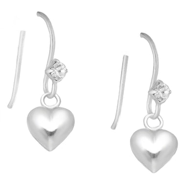 Sterling Silver & Cubic Zirconia Heart Dangly Earrings