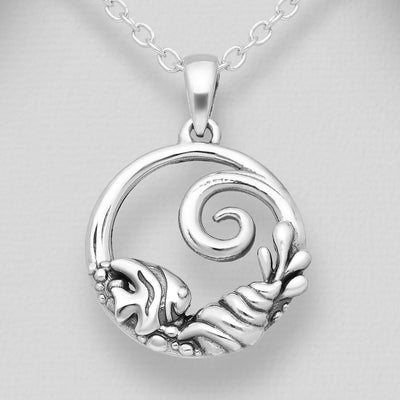 Sterling Silver Wave & Shell Pendant