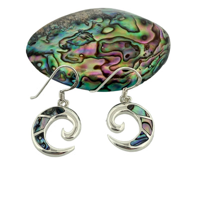 Sterling Silver & Paua Shell Koru Dangly Earrings