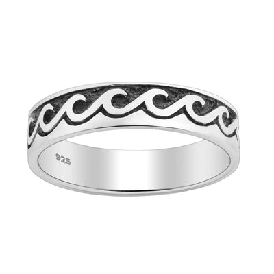 Sterling Silver Oxidised Wave Band Ring