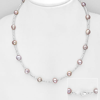Sterling Silver Necklace, Beaded with Freshwater Pearls