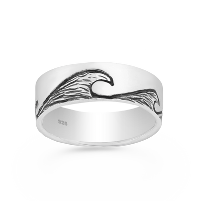 Sterling Silver Oxidised Wave Band Ring
