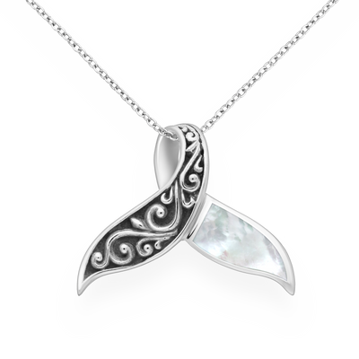 Sterling Silver Mother of Pearl Shell Whales Tail Pendant