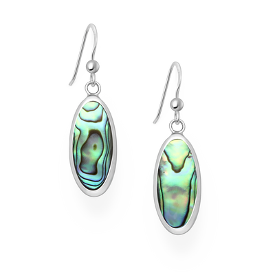 Sterling Silver Oval Paua Shell Dangly Earrings