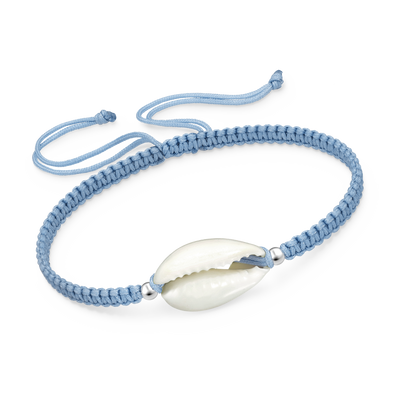 Adjustable Cowrie Shell Bracelet - Light Sky Blue