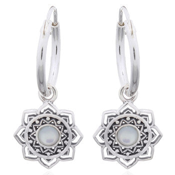 Silver Silver Mandala Flower Hoop Earrings