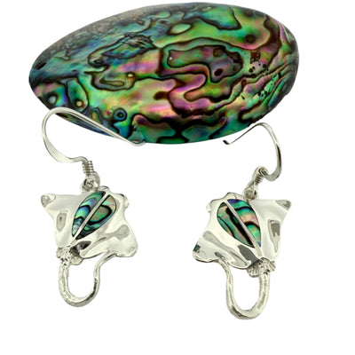 Sterling Silver & Paua Shell Stingray Dangly Earrings