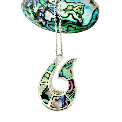 Sterling Silver & Paua Shell Fish Hook Pendant