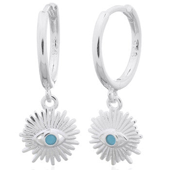 Silver Silver Turquoise Huggie Earrings