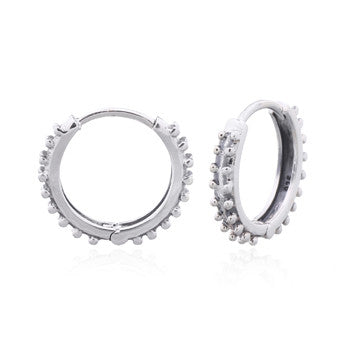 Beaded Silver Huggie Earrings