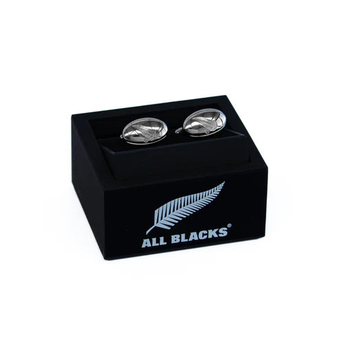 Official All Blacks Silver Fern Embossed Rugby Ball Cufflinks