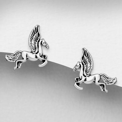Sterling Silver Pegasus Horse Stud Earrings