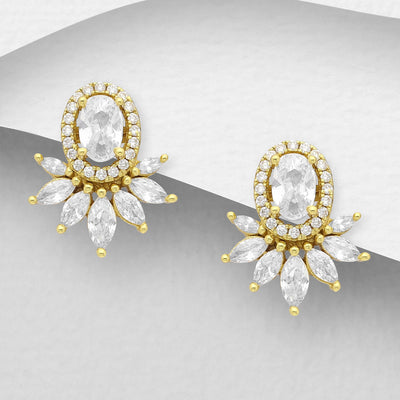 Cubic Zirconia Stud Earrings  Plated with 1 Micron 18K Yellow Gold