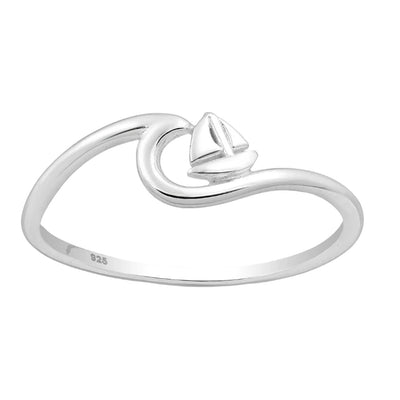 Sterling Silver Wave and Sail Boat Ring