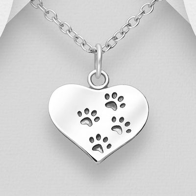 Sterling Silver Paw Print Heart Pendant