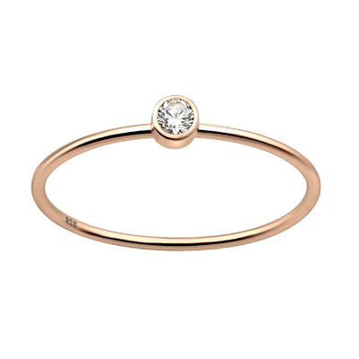 Sterling Silver Cubic Zirconia Solitaire Ring, Plated with 1 Micron Pink Gold