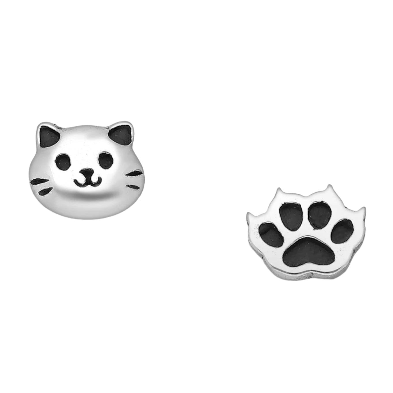 Sterling Silver Cat & Paw Stud Earrings