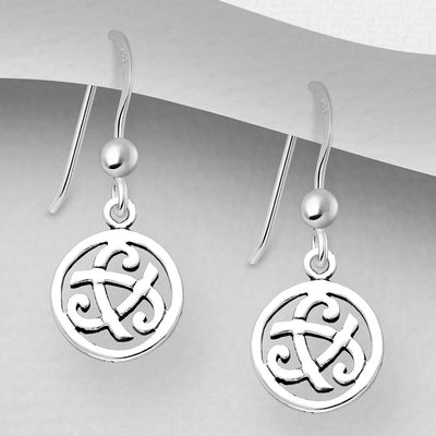 Sterling Silver Oxidized Circle Celtic Dangly Earrings