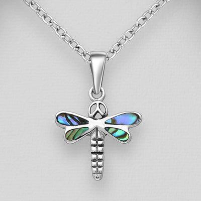 Sterling Silver & Paua Shell Dragonfly Pendant
