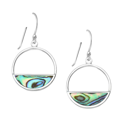 Sterling Silver & Paua Shell Circle Dangly Earrings