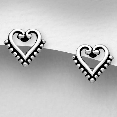 Sterling Silver Oxidised Heart Stud Earrings