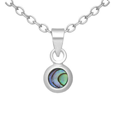 Sterling Silver Tiny Paua Shell Circle Pendant
