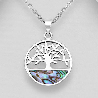 Sterling Silver Tree Of Life Paua Shell Pendant
