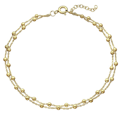Ball Layered Anklet, Plated with 1 Micron 14K Yellow Gold
