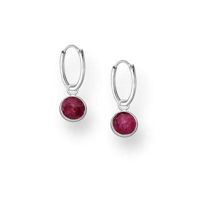 Sterling Silver Hoops with Ruby