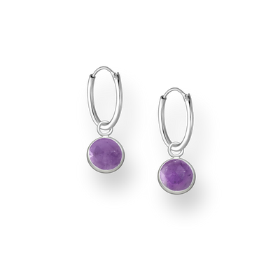 Sterling Silver Hoops with Amethyst