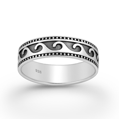 Sterling Silver Oxidised Wave Band Ring