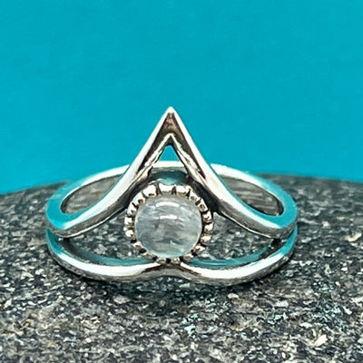 Sterling Silver & Moonstone Oxidized Chevron Ring