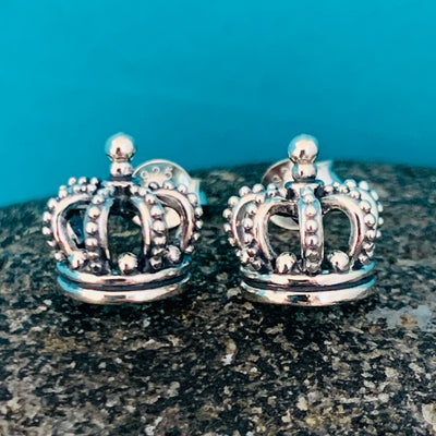 Sterling Silver Crown Stud Earrings
