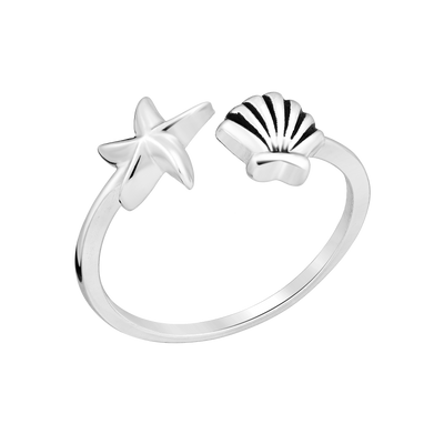 Starfish and Shell Sterling Silver Ring