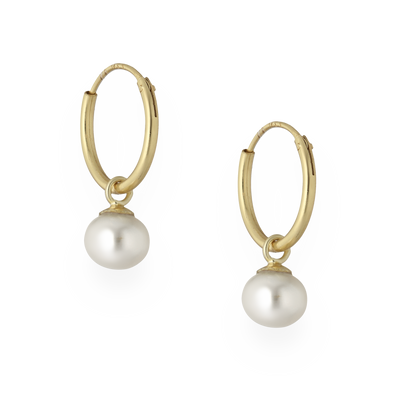 18K Gold Plated Sterling Silver Freshwater Pearl Sleeper Hoop Earrings