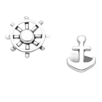 Sterling Silver Anchor & Helm Stud Earrings