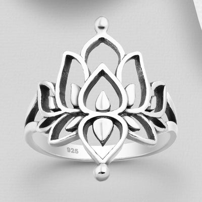 Sterling Silver Boho Lotus Flower Ring