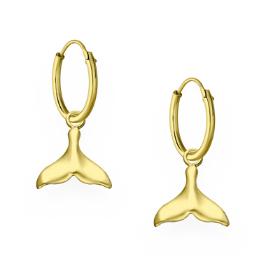Gold Plated Sterling Silver Whales Tail Sleeper Hoop Earrings
