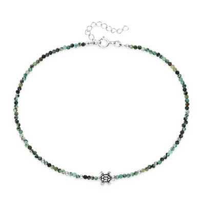 Sterling Silver Turtle Anklet with 2 mm Turquoise  Beads