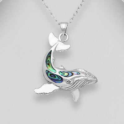 Sterling Silver Whale Pendant with Paua Shell