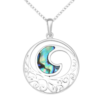 Sterling Silver & Paua Shell Circle & Wave Pendant