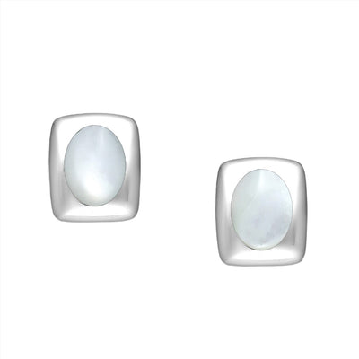 Sterling Silver Mother of Pearl Shell Rectangle Stud Earrings