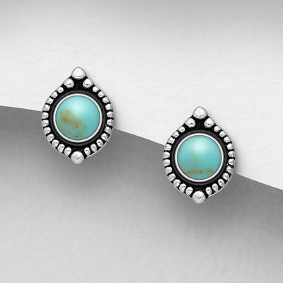 Oxidised Sterling Silver Turquoise Stud Earrings