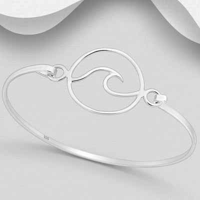 Sterling Silver Wave in Circle Bangle