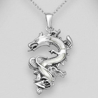 Sterling Silver & Mother of Pearl Shell Dragon Pendant