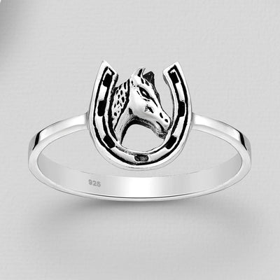 Sterling Silver Horse & Shoe Ring