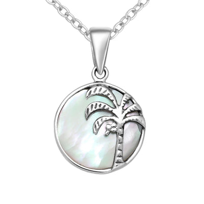 Sterling Silver & Mother of Pearl Shell Palm Tree Pendant