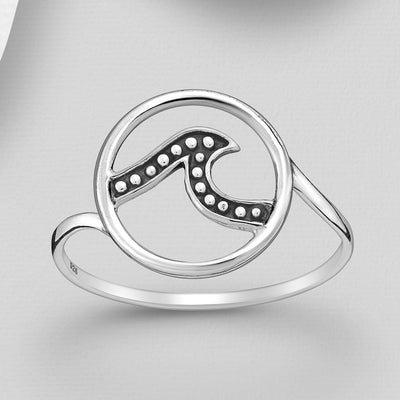 Sterling Silver Dotted Wave Ring with Circle