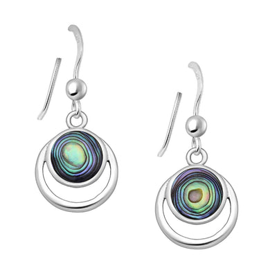 Sterling Silver & Paua Shell Circle Dangly Earrings